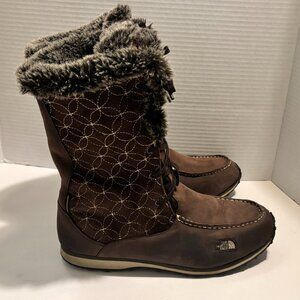 The North Face Women's 10 Brown Waterproof PrimaLoft Quilted Faux Fur Snow Boots